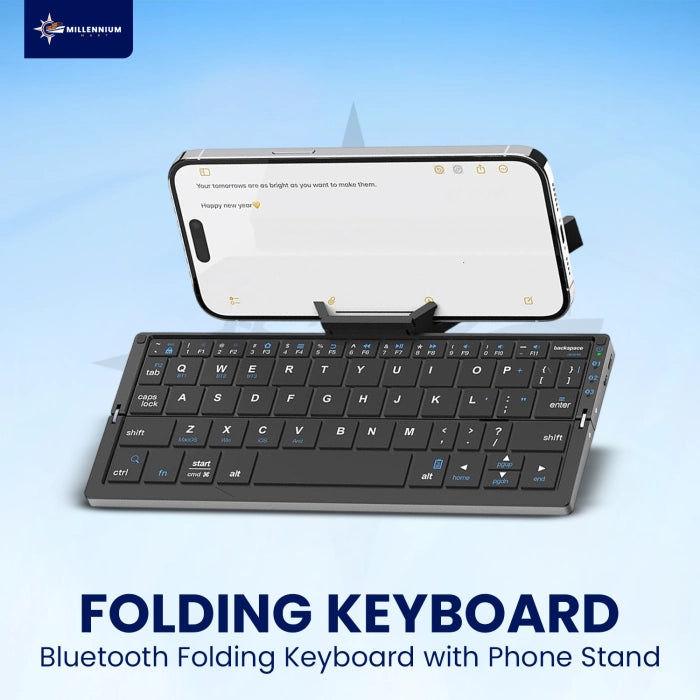 Wireless Bluetooth Folding Keyboard with Mobile Stand – Portable Mini Keyboard