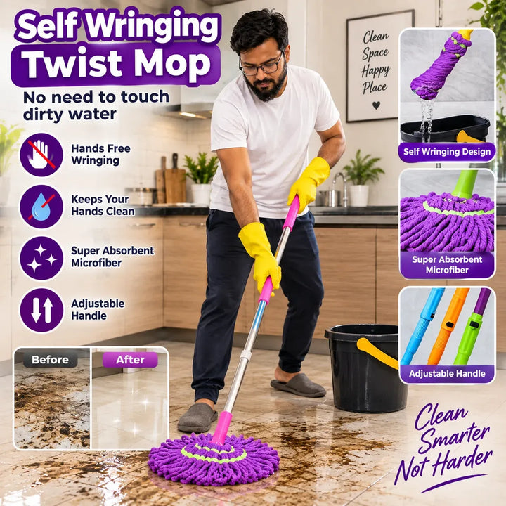 Telescopic Self-Wringing Twist Mop