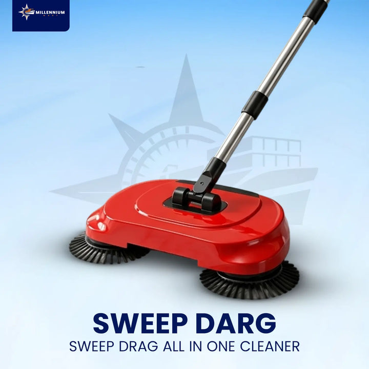 Red sweep drag cleaner with a blue background and Millennium logo.